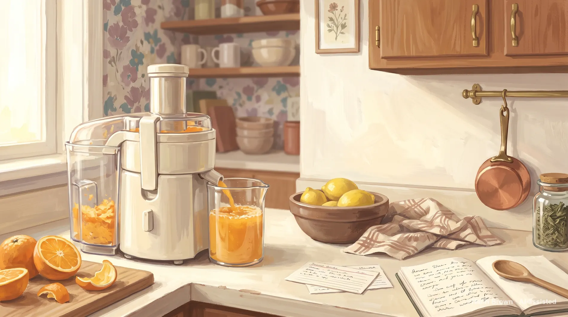 Juicer with a pulp basket, painted. The painted illustration for the article Medicare Easy Pay