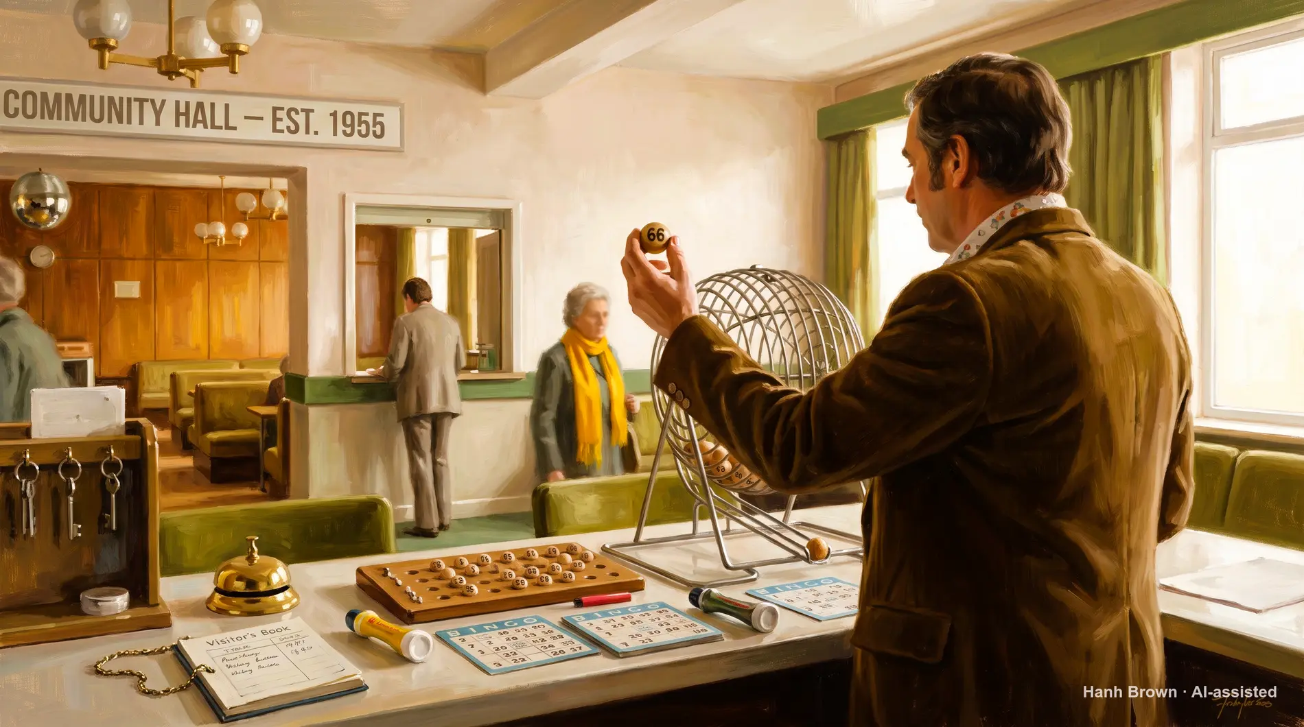 Bingo caller, painted. The painted illustration for the article State Pharmaceutical Assistance Program