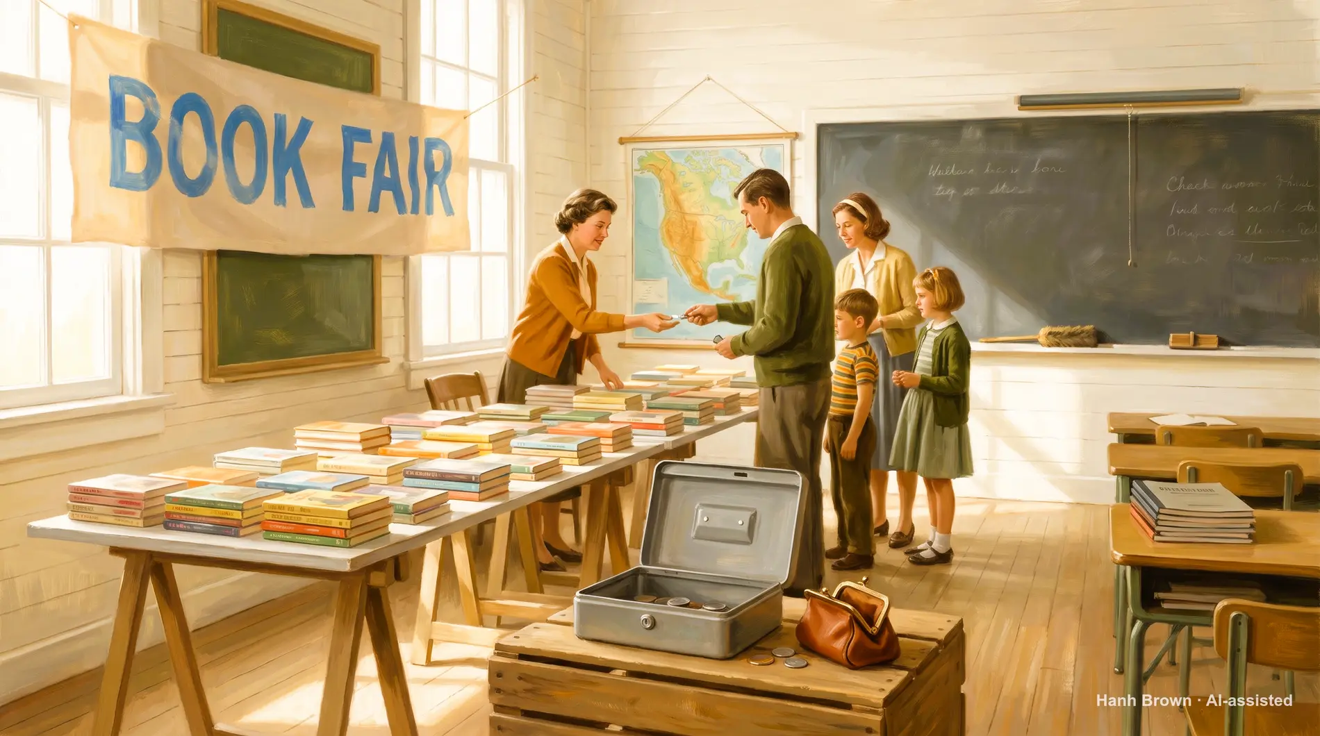 Book fairs, painted. The painted illustration for the article Does Medicare cover dental and vision?