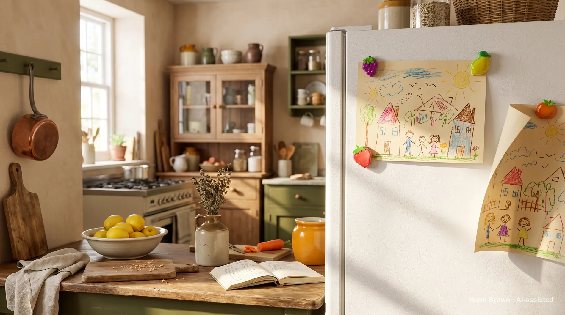 Grandchild's drawing on a fridge, painted. The painted illustration for the article Medicare step therapy