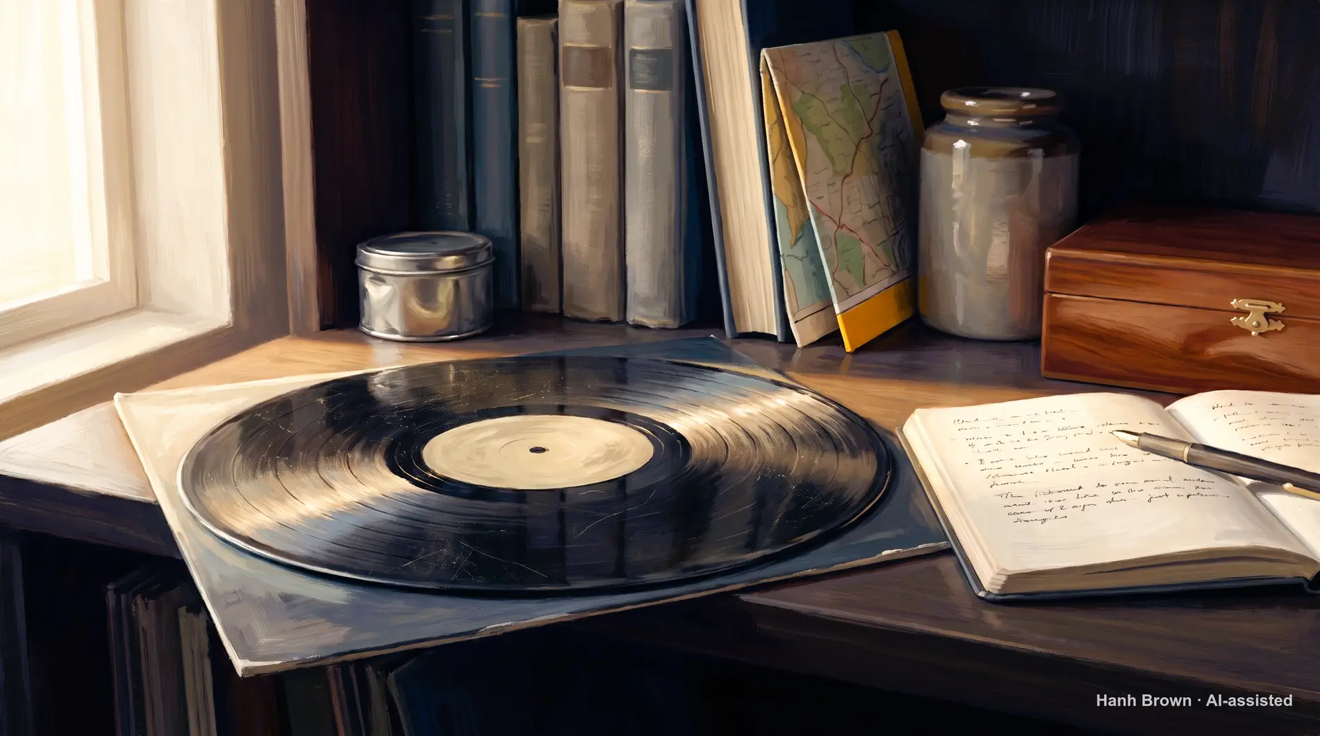 A record player at the end of the side, needle riding out, painted. The painted illustration for the article What if I missed my Medicare enrollment deadline?