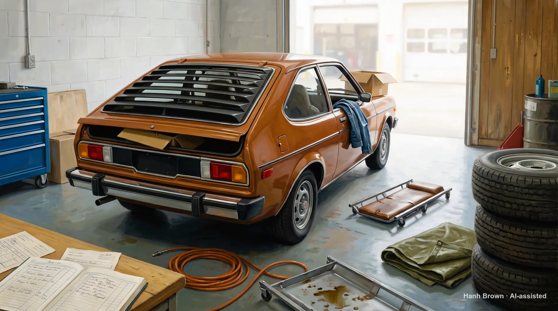 A hatchback with its rear window louvre, packed to move on, painted. The painted illustration for the article Medicare special election period to change plans