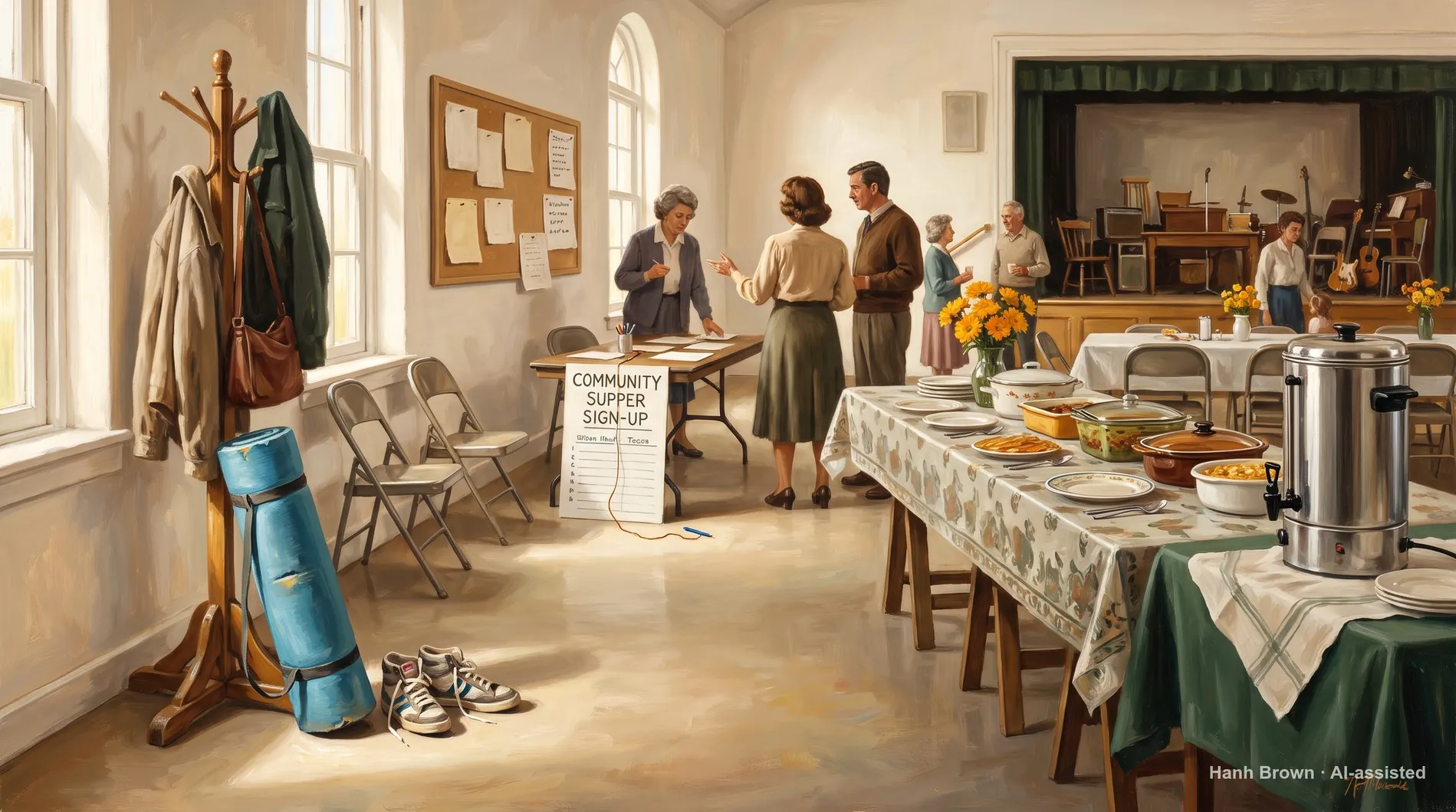 Aerobics mat rolled in a corner, painted. The painted illustration for the article Someone asked for my Medicare number